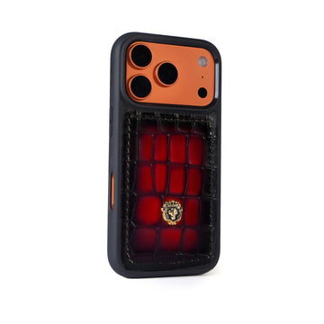 Wine Smokey Deep Cut Croco Leather iPhone 17 Pro/Pro Max Cover with Black Frame