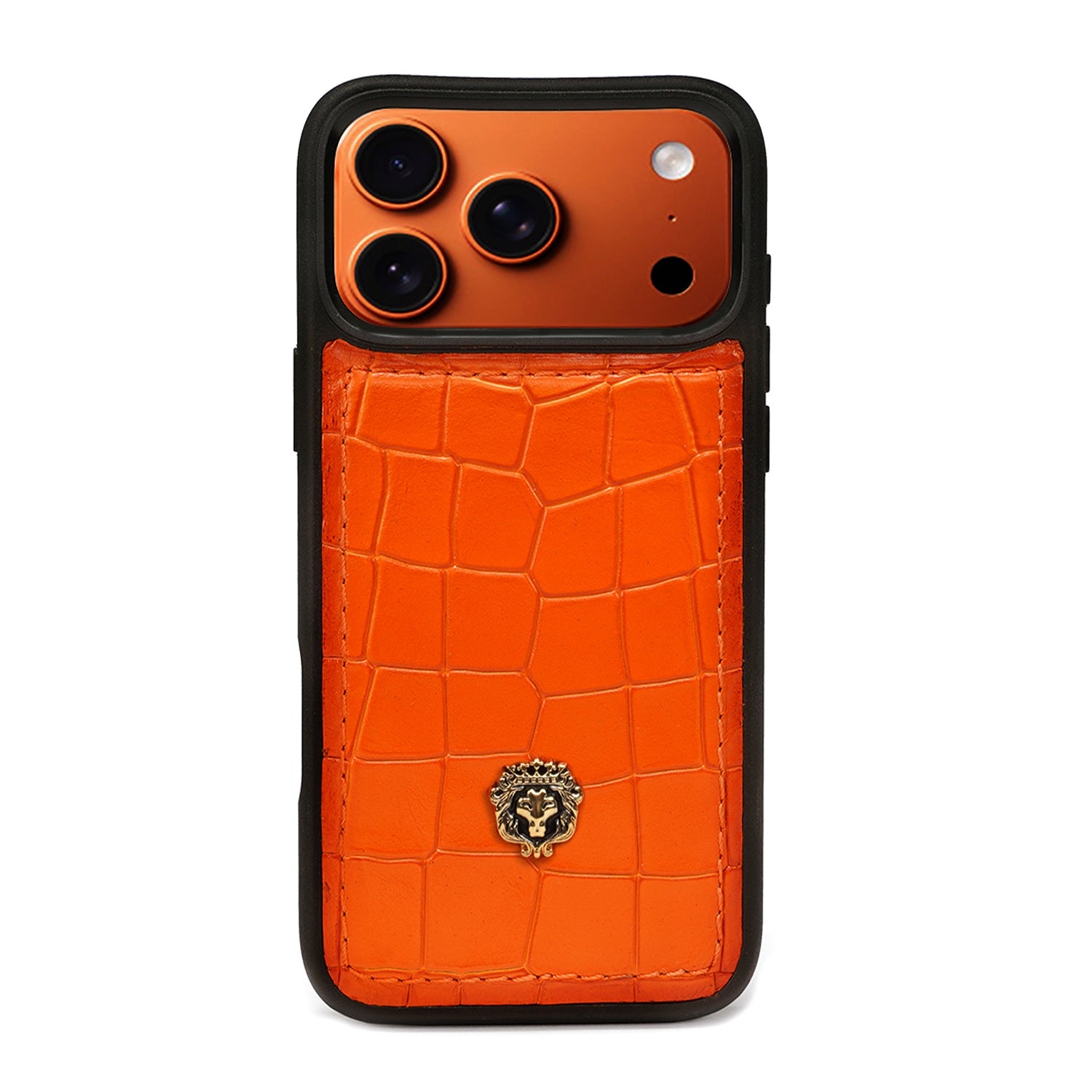 Orange Croco Textured Leather iPhone 17 Pro/Pro Max Cover with Black Frame