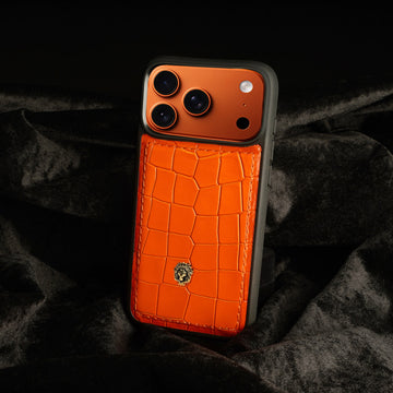 Orange Croco Deep Cut Croco Leather iPhone 17 Pro/Pro Max Cover with Black Frame
