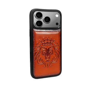 Tan Leather Lion Embossed iPhone 17 Pro & 17 Pro Max Mobile Cover