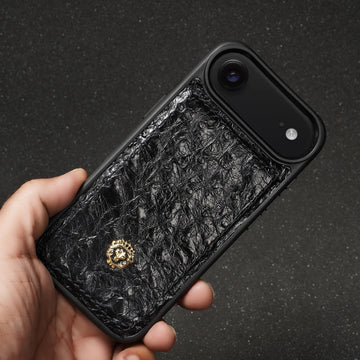 Real Ostrich iPhone Air Black Leather Cover