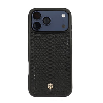 Classic Black Snake Textured Leather iPhone  17 Pro & 17 Pro Max Mobile Cover