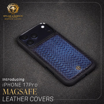 Luxury Navy Blue Snake Textured Leather iPhone  17 Pro & 17 Pro Max Mobile Cover