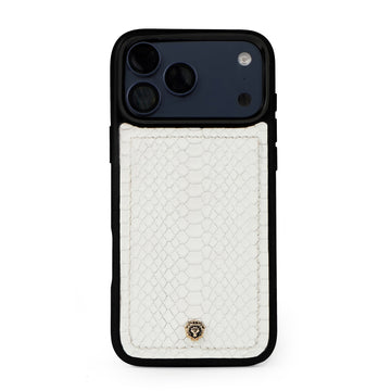 Elegant White Snake-Textured Leather iPhone  17 Pro & 17 Pro Max Mobile Cover