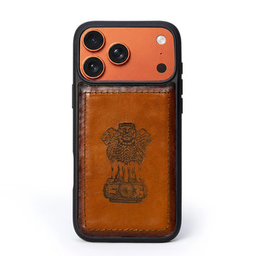 Tan Leather Mobile Cover with Laser engraved Emblem