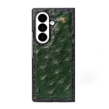Exotic Green Ostrich Leather Z Fold 8 Ultra Case with Signature Lion Logo