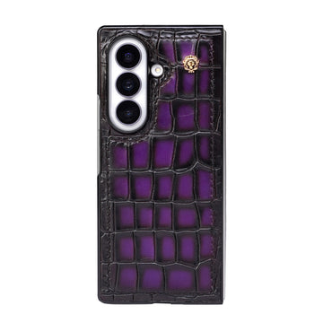 Luxury Purple Croco Leather Z Fold 8 Ultra Case with Signature Lion Logo