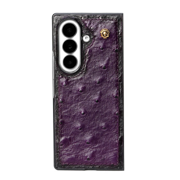 Exotic Purple Ostrich Leather Z Fold 8 Ultra Case with Signature Lion Logo