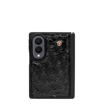 Black Exotic Ostrich Leather Z Fold 8 Ultra Phone Case