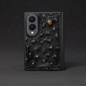 Black Exotic Ostrich Leather Z Fold 8 Ultra Phone Case