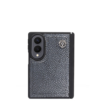 Black Exotic Stingray Fish Leather Z Fold 8 Ultra Phone Case