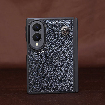 Black Exotic Stingray Fish Leather Z Fold 8 Ultra Phone Case