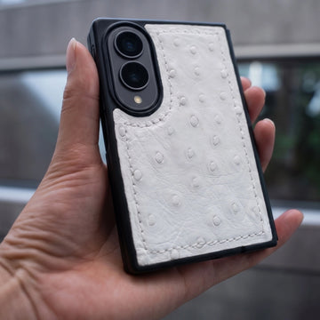 White Exotic Ostrich Leather Z Fold 8 Ultra Phone Case