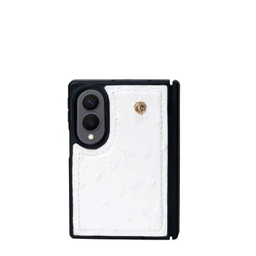 White Exotic Ostrich Leather Z Fold 8 Ultra Phone Case