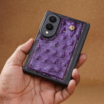 Purple Exotic Ostrich Leather Z Fold 8 Ultra Phone Case