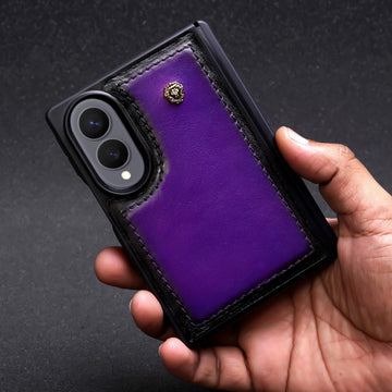Premium Purple Leather ZFold8 Phone Case with Metal Lion Logo