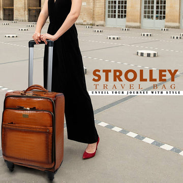 Tan Strolley Travel Bag in Croco Textured Leather