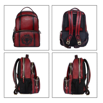 Wine Genuine Leather Backpack With Multi Compartment