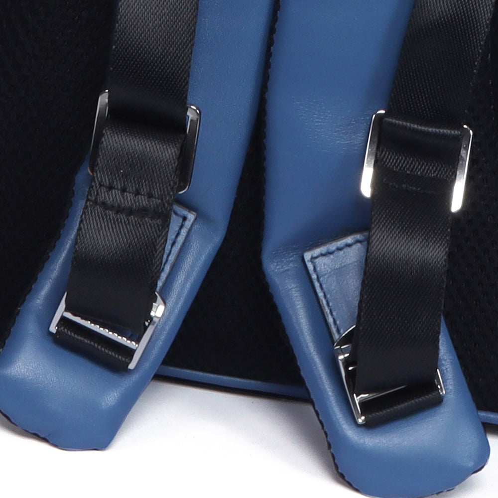 Designer Denim Backpack In Black Genuine Sky Blue Leather