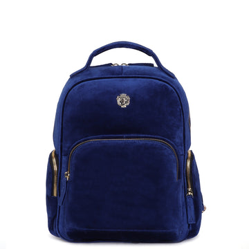 Blue Velvet Women's Backpack Multi-Step Pockets Signature Lion Logo By Brune & Bareskin