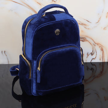 Blue Velvet Women's Backpack Multi-Step Pockets Signature Lion Logo By Brune & Bareskin