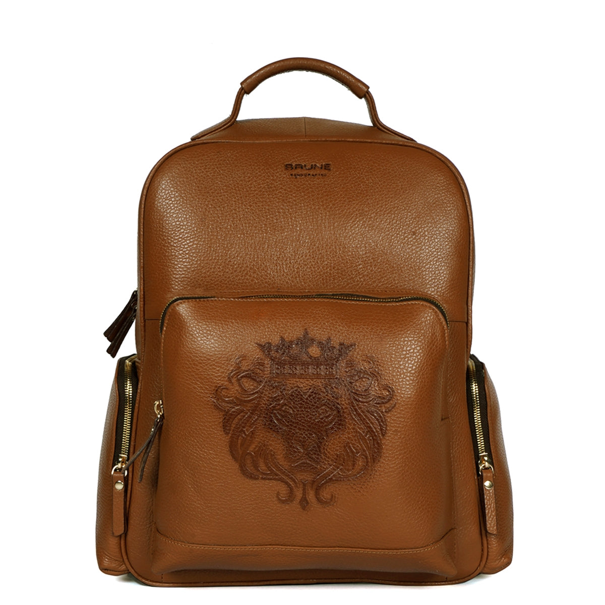 Perfect Handmade Large Tan Backpack Textured Leather Signature Lion by Brune & Bareskin