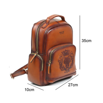 Tan Leather Signature Lion Women Travel-College Backpack By Brune & Bareskin