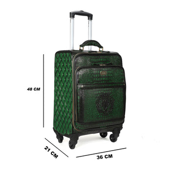 Luggage Trolley Bag In Croco Textured Smokey Green Leather