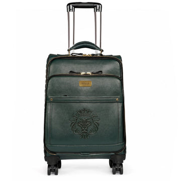 Premium Green Pebbled Leather Cabin Trolley with Quilted Diamond Stitch Design
