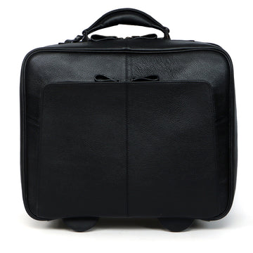 Cabin Luggage Trolley Bag In Black Textured Leather