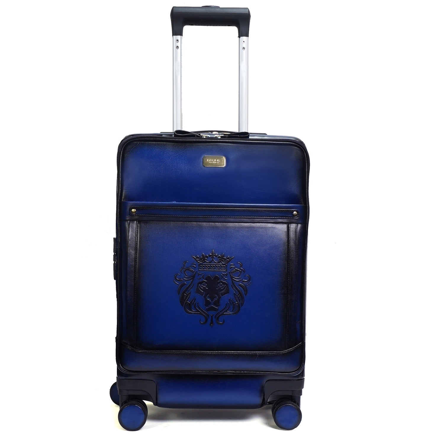 Blue Wheel Leather Strolley Travel Bag With Golden Zipper
