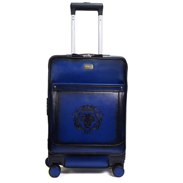 Blue Wheel Leather Strolley Travel Bag With Golden Zipper
