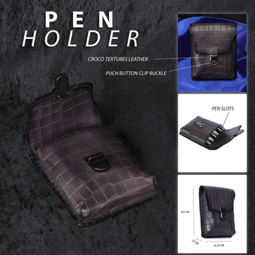 Exclusive Pen Holder in Grey Croco Textured Leather