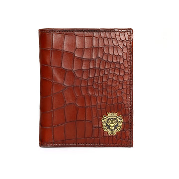 Smokey Finish Two Fold Passport Holder in Cognac Deep Cut Croco Leather