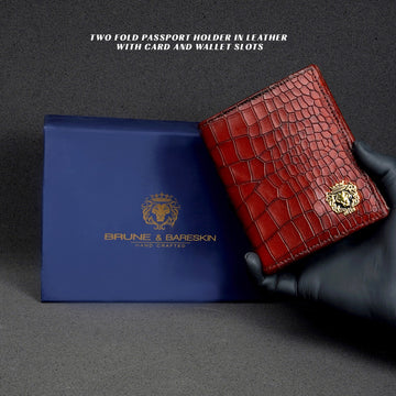 Smokey Finish Two Fold Passport Holder in Cognac Deep Cut Croco Leather