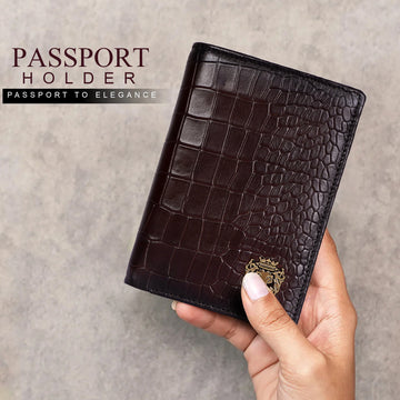 Bi-Fold Dark Brown Passport Holder in Deep Cut Leather