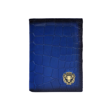 Blue Passport & Wallet With Card Holder In Deep Cut Croco Leather by Brune & Bareskin