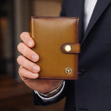 Olive Green Leather Passport Holder with Foldable Boarding Pass Pocket