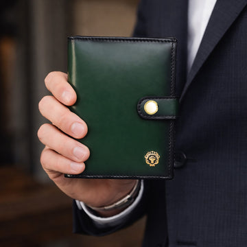 Green Leather Passport Holder with Foldable Boarding Pass Pocket