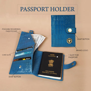 Foldable Passport Holder in Sky Blue Croco Textured Leather