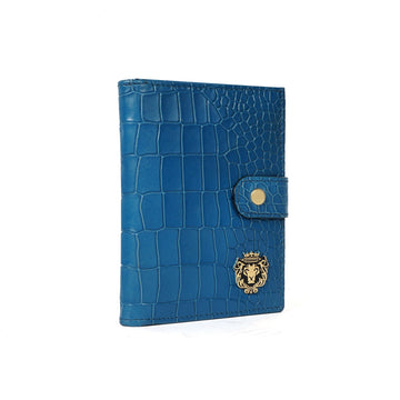 Foldable Passport Holder in Sky Blue Croco Textured Leather