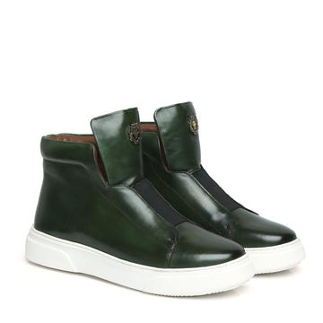 Forest Green Color Mid-Top Sneakers in Stretchable Closure by Brune & Bareskin