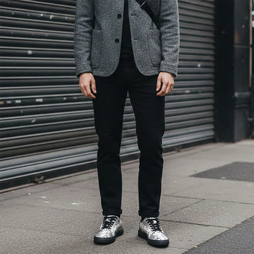 Snake Print Studd Leather Black Sole Low Top Sneakers