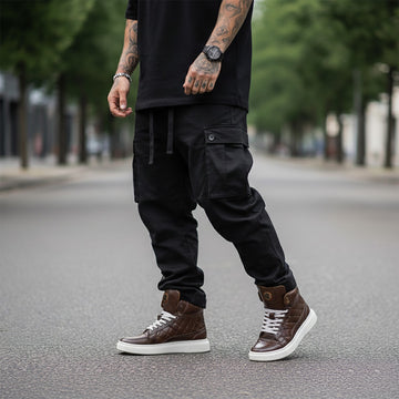 Dark Brown Diamond Stitch Mid-Top Sneakers