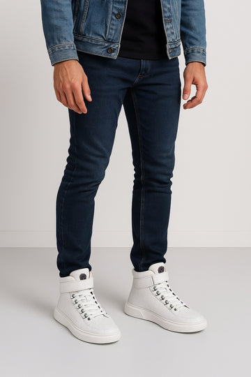 Deep Cut Croco White Leather Lace Ups with Adjustable Leather Strap Mid-Top Sneakers