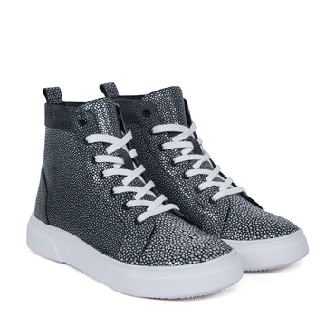 Real Stingray Fish Leather Sneaker with White Sole