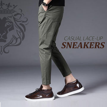 Casual Lace-Up Sneaker with Paint Brush Look in Dark Brown Genuine Leather