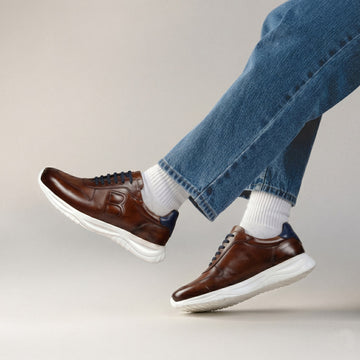 Dark Brown Jogger Sneaker with Blue Lace-Up Closure