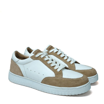 Unique Combination Low-Top Sneakers in Beige Suede Leather with Light Weight Lace-Up Closure