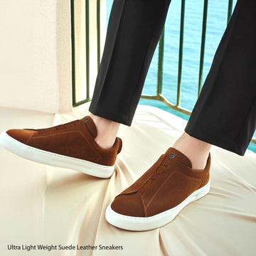 Tan Suede Laceless Leather Sneakers By Brune & Bareskin